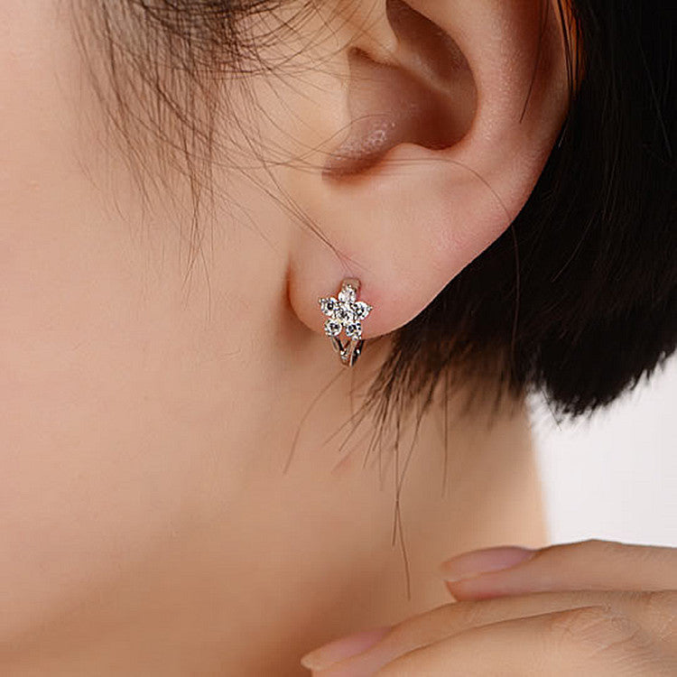 Plum Blossom Zircon Flower Earrings for Women Korean Style Dangle Ear Buckle Jewelry Gift for Her Elegant Accessory