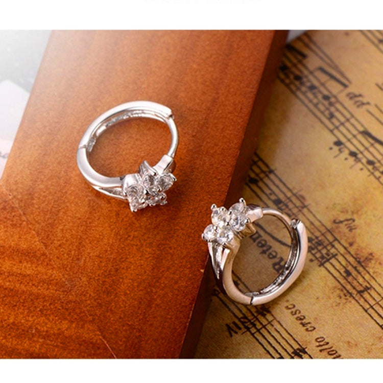 Plum Blossom Zircon Flower Earrings for Women Korean Style Dangle Ear Buckle Jewelry Gift for Her Elegant Accessory