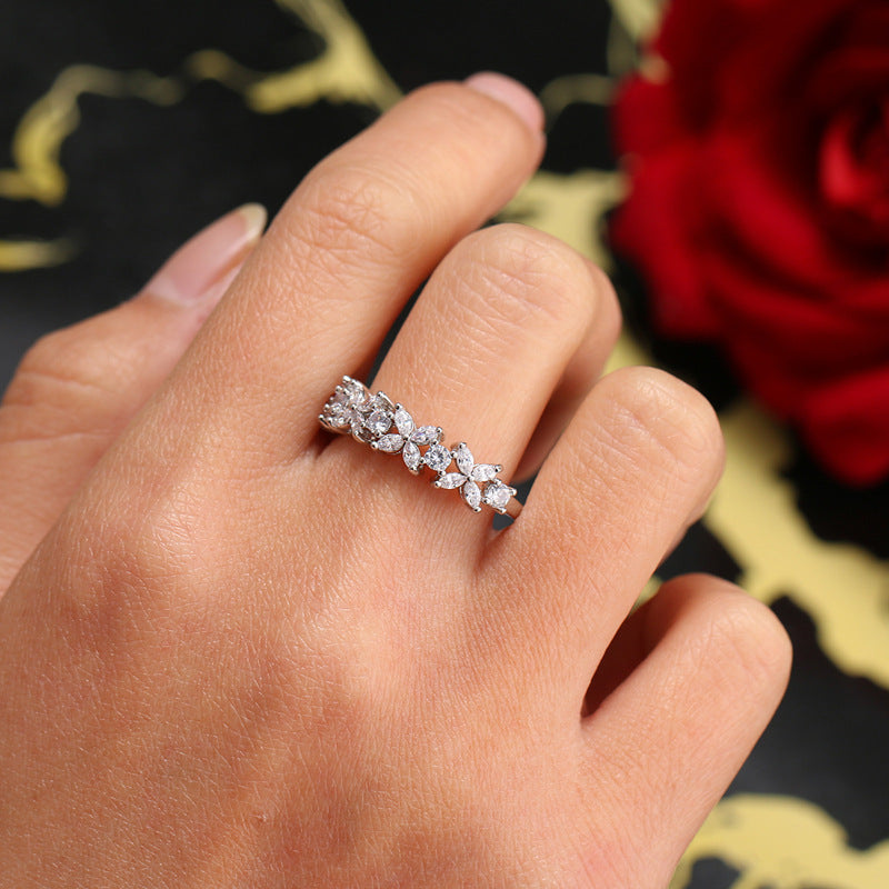 Zircon Flower Shaped Ring Copper Jewelry For Wedding Dinner Accessories Hand Jewelry Elegant Wedding Accessory