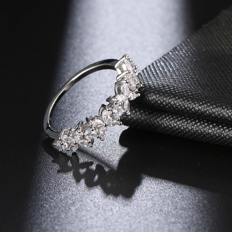 Zircon Flower Shaped Ring Copper Jewelry For Wedding Dinner Accessories Hand Jewelry Elegant Wedding Accessory