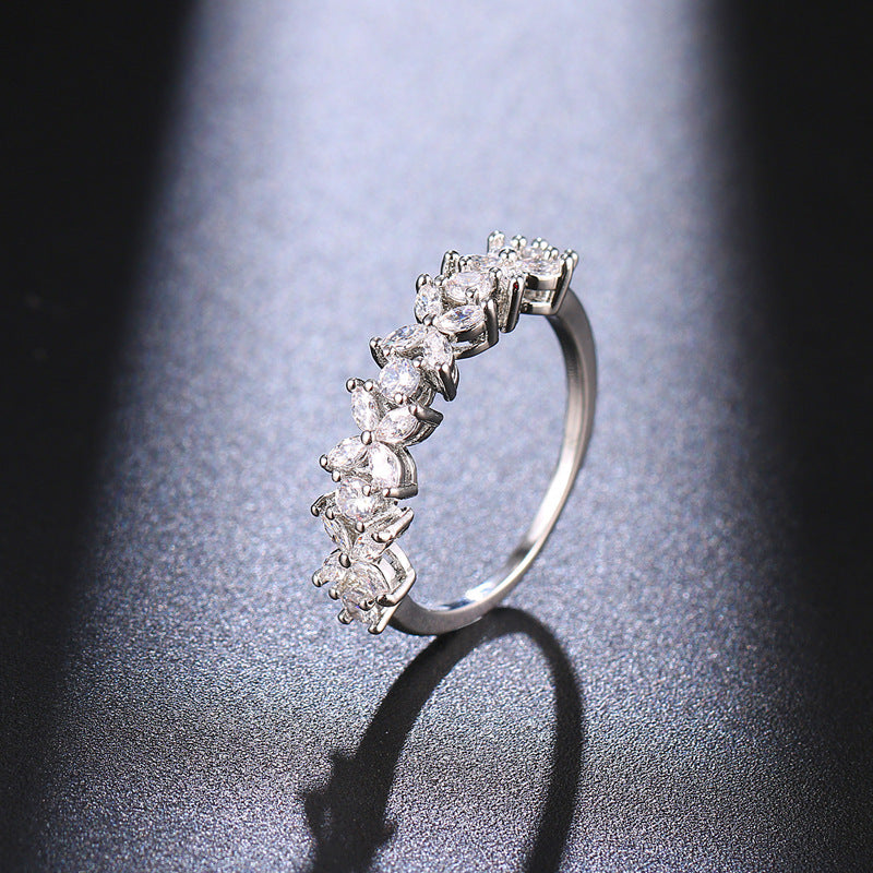 Zircon Flower Shaped Ring Copper Jewelry For Wedding Dinner Accessories Hand Jewelry Elegant Wedding Accessory