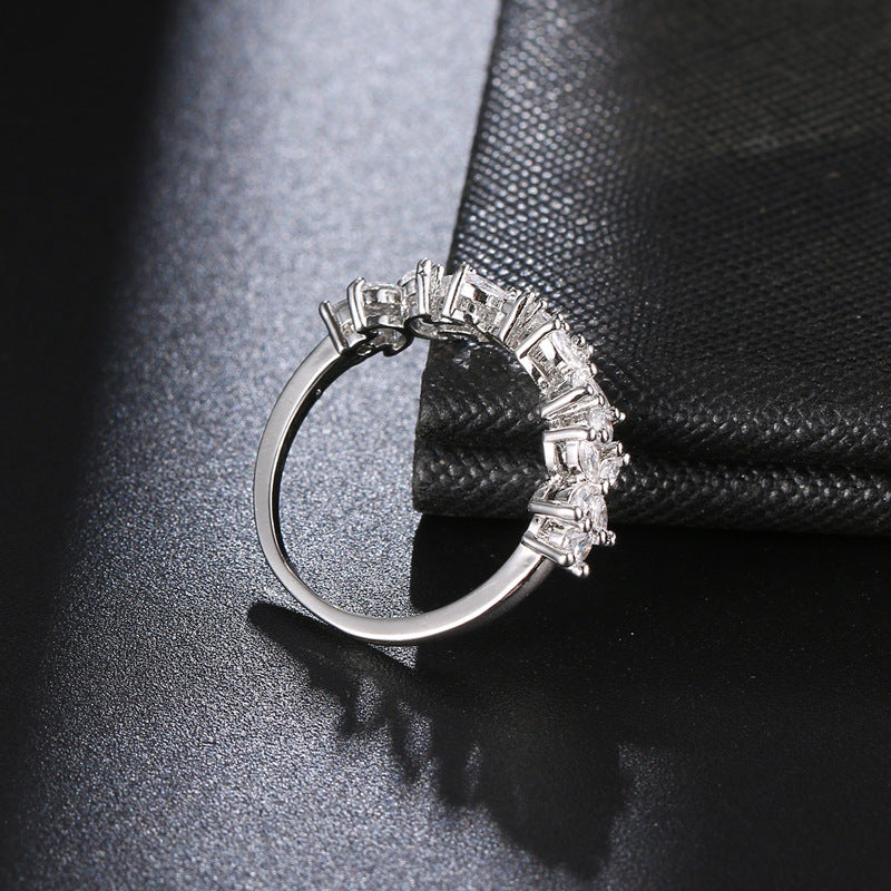 Zircon Flower Shaped Ring Copper Jewelry For Wedding Dinner Accessories Hand Jewelry Elegant Wedding Accessory