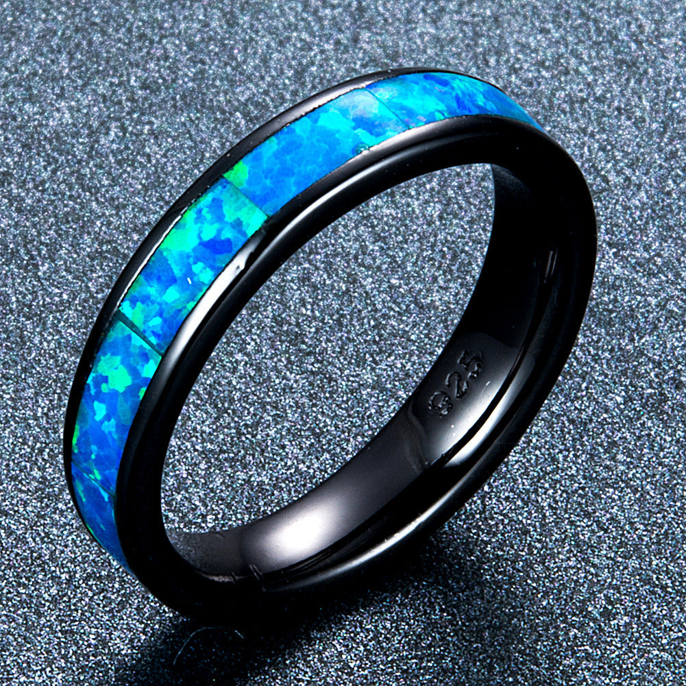 Unisex Blue Opal Ring Gold Plated Copper Fashion Jewelry Inlay Imitation Gemstone European Style Birthday Gift