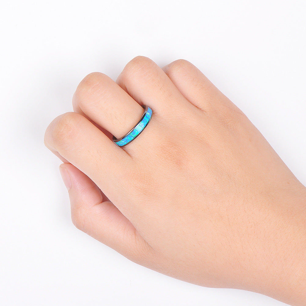 Unisex Blue Opal Ring Gold Plated Copper Fashion Jewelry Inlay Imitation Gemstone European Style Birthday Gift