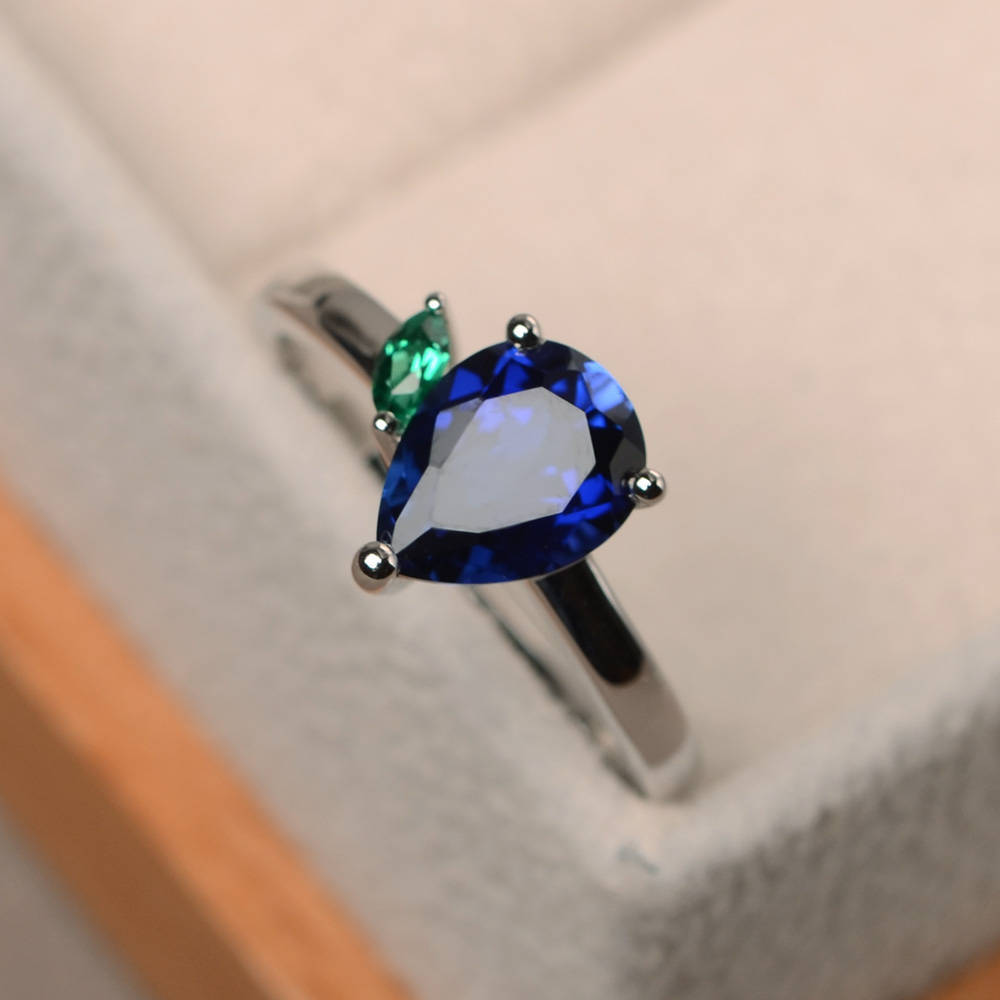 Pear Shaped Rainbow Zircon Ring Plated 925 Silver Copper Diamond Accents Teardrop Fashion Jewelry For Women 12