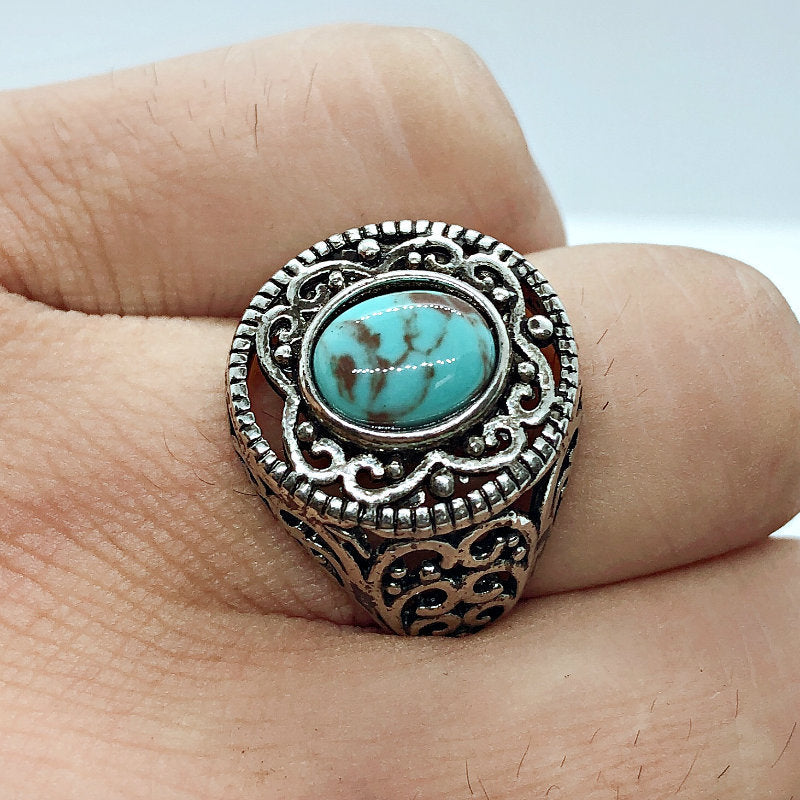 Heart Shaped Turquoise Electroplated Ring Travel Souvenir Ring For Women And Girls Independent Packaging Unique