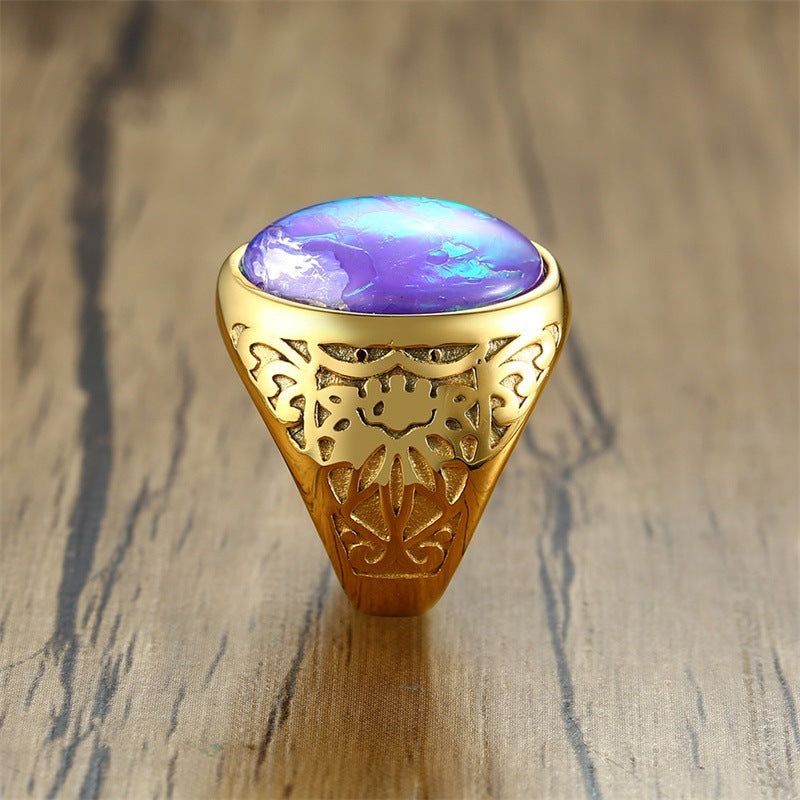 Stainless Steel Opal Inlay Ring For Men And Women Cast Design Jewelry European Style Opal Inlay Band For Everyday Wear Styles