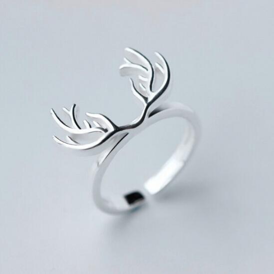 Womens Adjustable Ring Silver Deer Head Ring Copper Antler Ring Animal Ring For Women Girls Gift Electroplated
