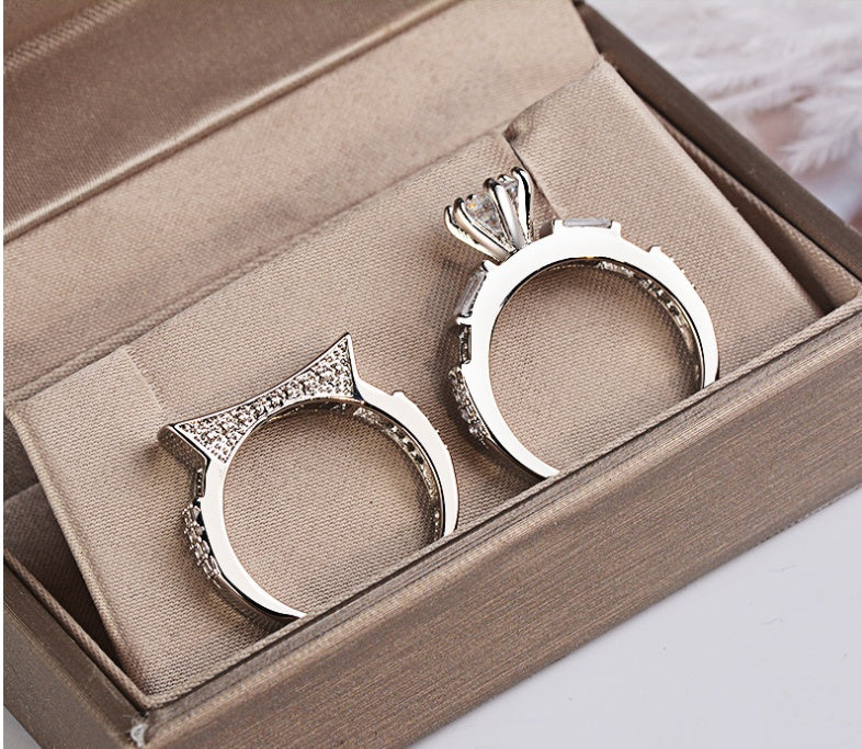 Diamond Studded Ring Sterling Silver White Gold Tone Geometric Design For Women Anniversary Gift Mosaic Gemstone