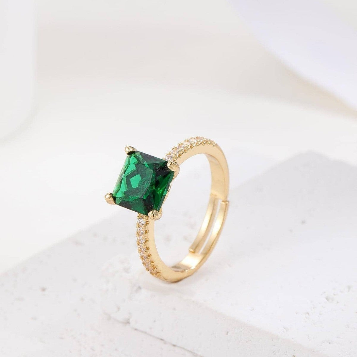 Womens Inlaid Zircon Ring Open Adjustable Geometric U Shape Copper Ring Korean Ring Elegant Ring Womens Jewelry Gift for Her Party Ring Fashion Ring Simple Ring