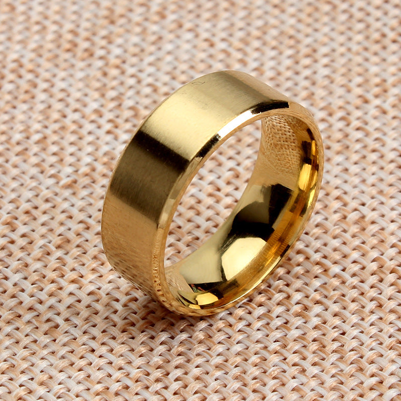 Timeless Titanium Steel Ring Brushed Beveled Wide Faces Vacuum Plated Finish Simple Band Inner Wall Curvatures