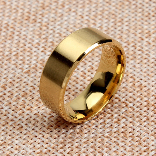 Timeless Titanium Steel Ring Brushed Beveled Wide Faces Vacuum Plated Finish Simple Band Inner Wall Curvatures