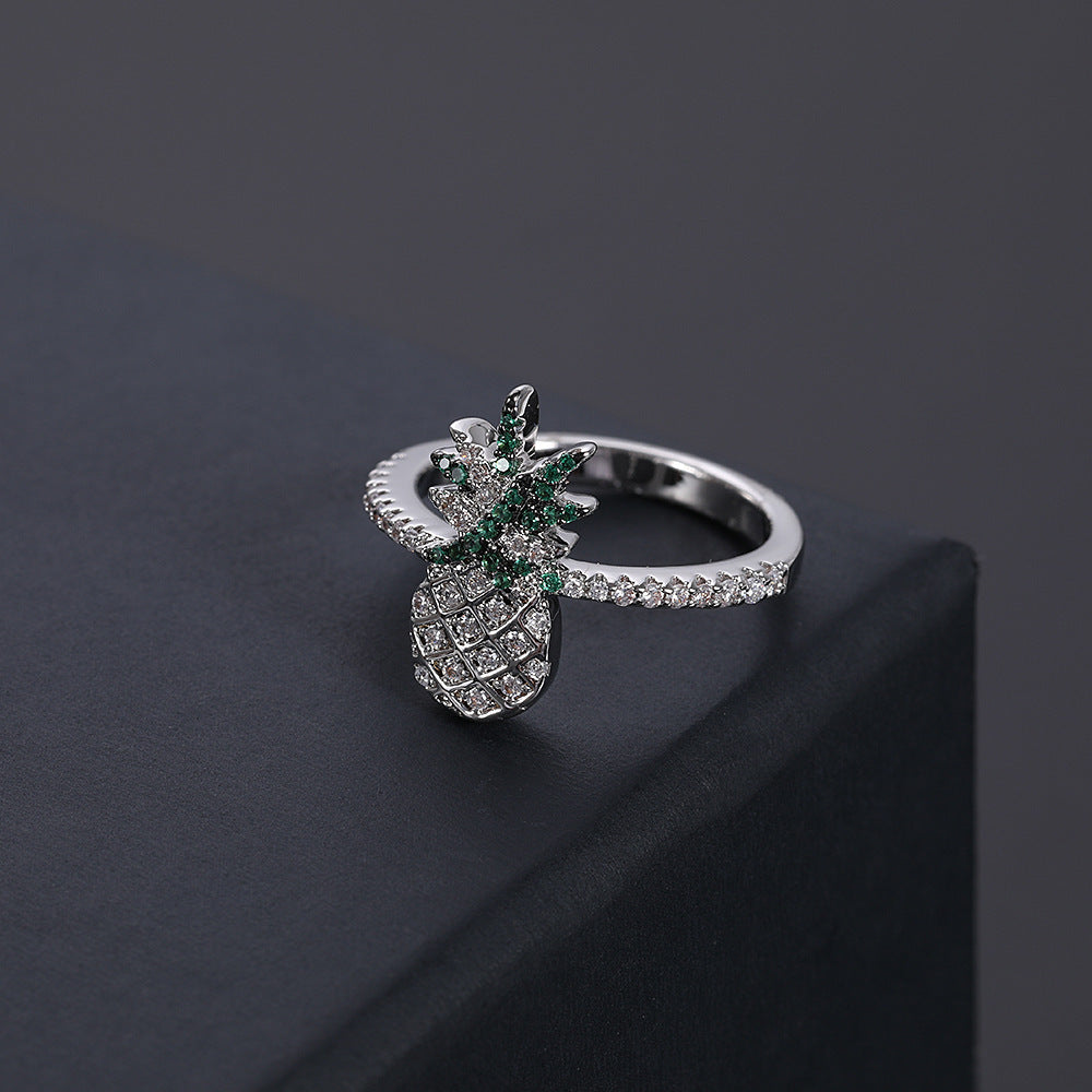 Exotic Pineapple Ring Copper Band With Zircon Eight Hearts And Arrows Design Electroplated Finish Packed Direct
