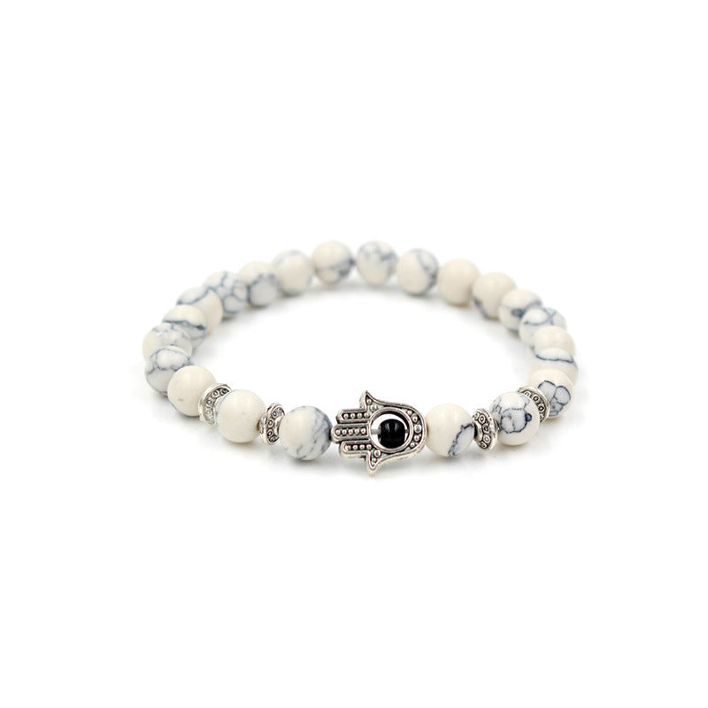 Natural Stone Beaded White Turquoise Bracelet For Women Palm Style Jewelry Gift For Her Elegant Handcrafted Accessory