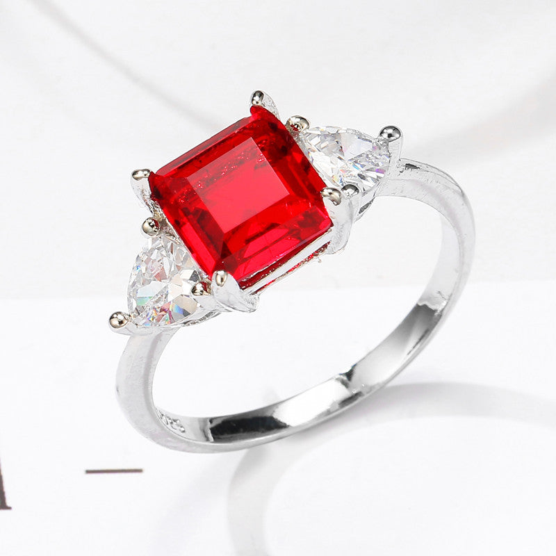 Womens Ring With Cubic Zirconia Stones Anniversary Gift Fashion Brass Band Geometric Design And Emerald Cut 10mm Wide