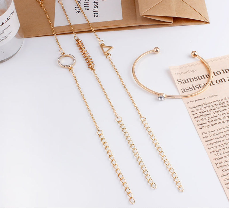 Womens Geometric Alloy Bracelet Sets Multi Layer Triangular Water Drop Drill Plated Finish Individually Packed