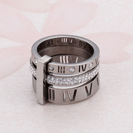 Roman Letter Ring Titanium Steel Plated Wild Fashion Ring Durable Statement Jewelry For Everyday Wear Size 6 7