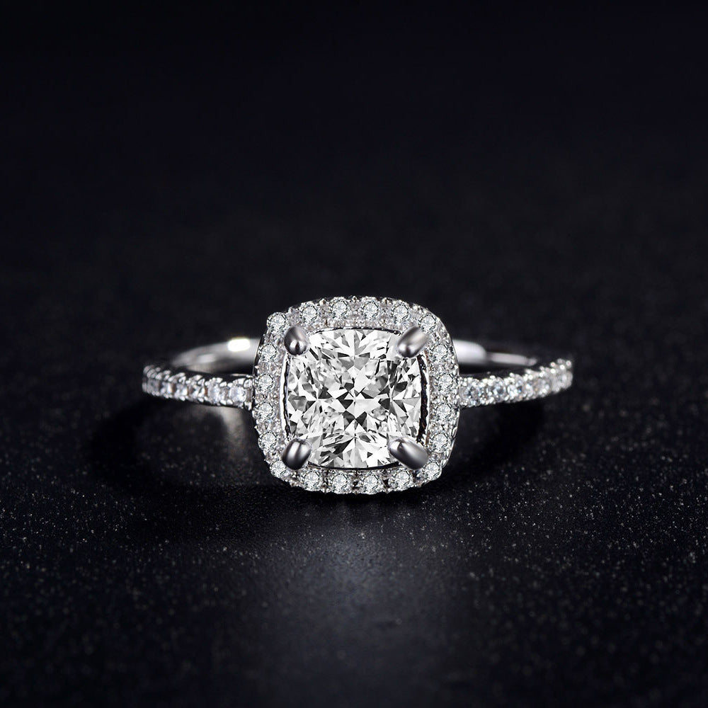 Elegant White Copper Ring With AAA Cubic Zircon 7x7mm Stone And Thin 1 7mm Band For Women Weddings And Occasions