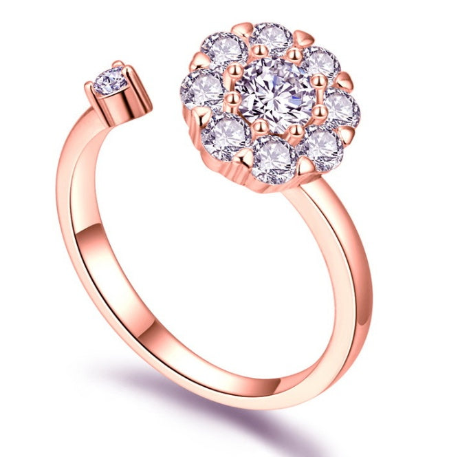 Vibrato Rotating Ring Copper Micro Inlaid Zircon Jewelry Gold Color Opening Size Temperament Opening Wild Size
