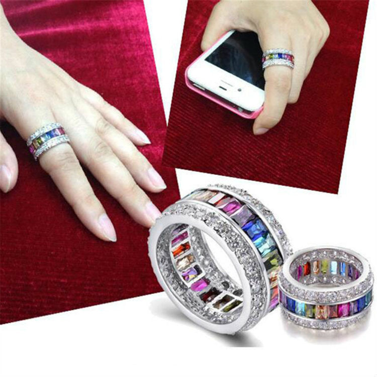 Womens Geometric Rings with Diamond Accents European Alloy Inlaid Gemstones Rings Festival Gift Fashion Jewelry