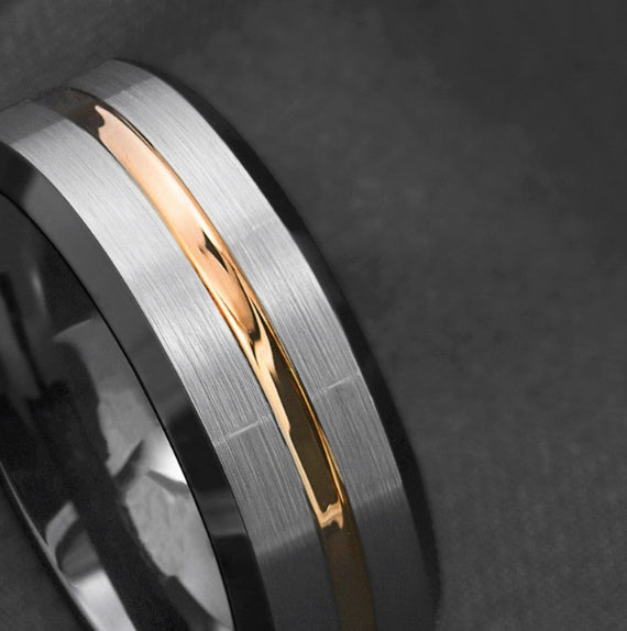 Titanium Steel Ring Silver Black and Gold Stripe Band for Men and Women Lightweight Everyday Jewelry Ring for Unisex