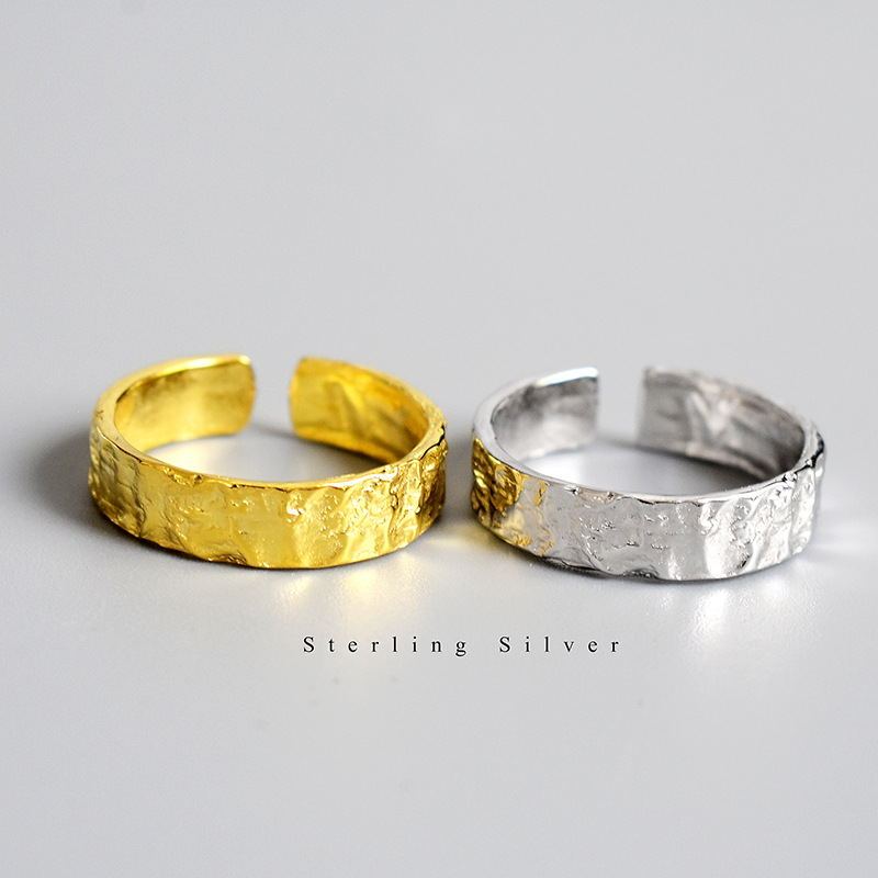 Sterling Silver S925 Irregular Foil Pattern Ring Handcrafted Finger Band Statement Jewelry For Women Men Rings