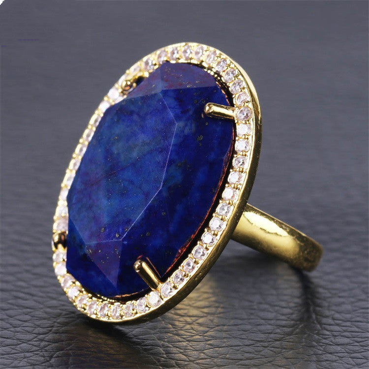 Womens Natural Stone Gold Plated Rhinestone Ring With Cut Gemstone Elegant Fashion Jewelry Accessory for Women