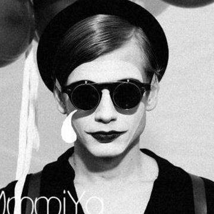 Womens Retro Round Steampunk Sunglasses Fashion Metal Frames Flip Cover Strong PC Metal Construction Universal