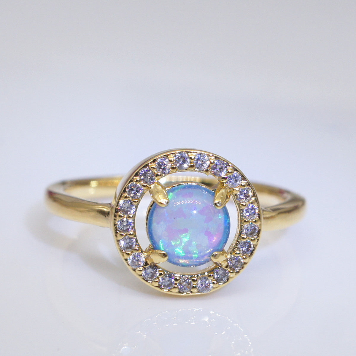 Womens Diamond Encrusted Ring Blue Pink Opal Gemstone Gold Plated Rose Gold Geometric Jewelry Gift Anniversary