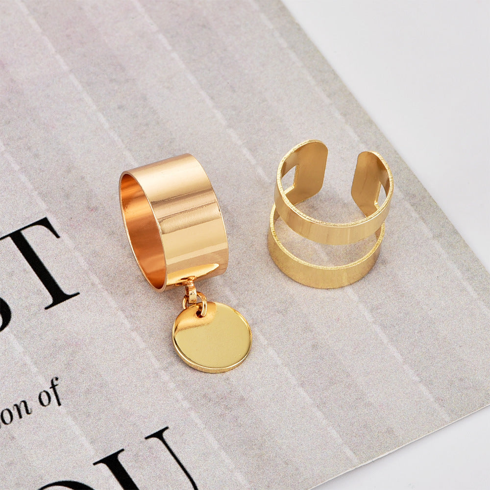 Womens Modern Jewelry Set Elegant Alloy Disc Ring And Hollow Cylindrical Design Fashion Statement Accessory For Women