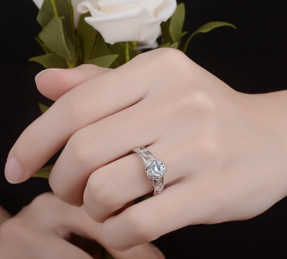 Elegant White Copper Ring With Zircon Center Stone 6mm Sparkling Fashion Jewelry For Women And Girls Delicate Gift