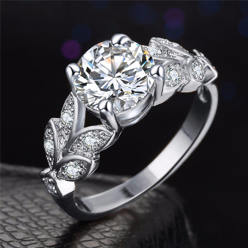 Leaf Zircon Inlaid Alloy Bracelet Ring Jewelry For Women