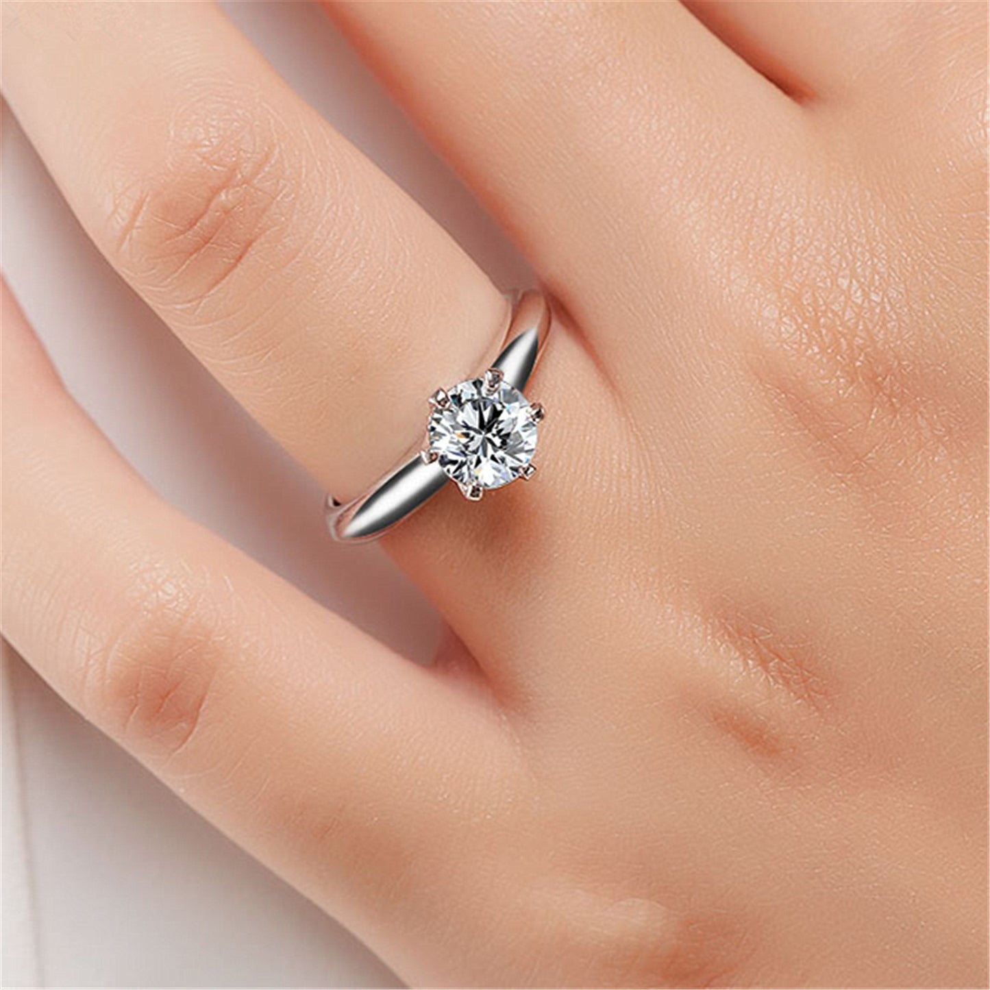 Womens Adjustable Six Claw Ring Geometrical Design Platinum Plated Copper Ring With White Gold Diamond Accents