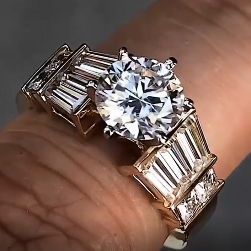 Gold Tone Womens Ring 3.5ct Princess Cut Embroidered