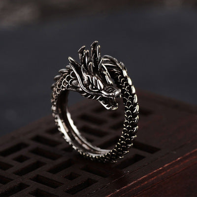 Vintage Dragon Ring For Men Alloy Geometric Open Style Unisex Painted Detail Ring Durable Finish For Shine Now