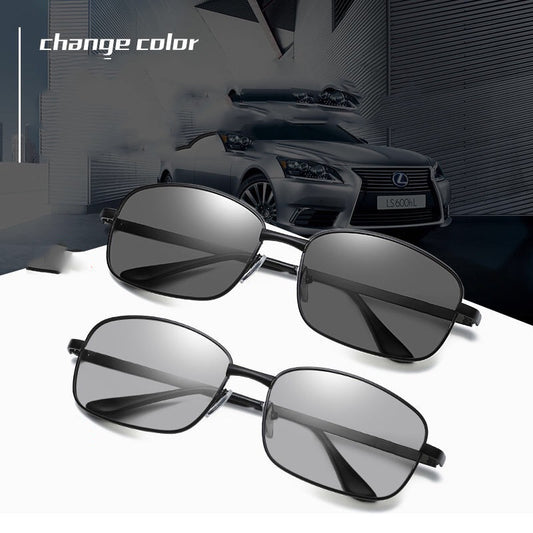 Photochromic Polarized Sunglasses Unisex Metal Frame Resin PC Lens UV400 Color Changing Glasses For Daily Wear