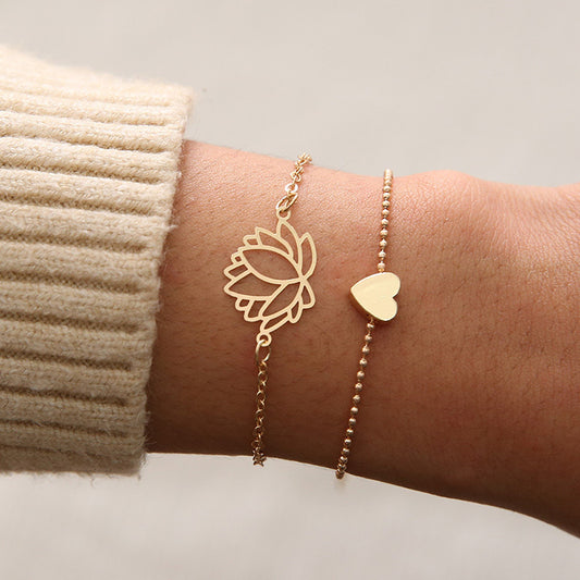 Heart Shaped Bracelet Hollow Lotus Electroplated Alloy Fashion Jewelry For Anniversary Celebrations Employee Benefits