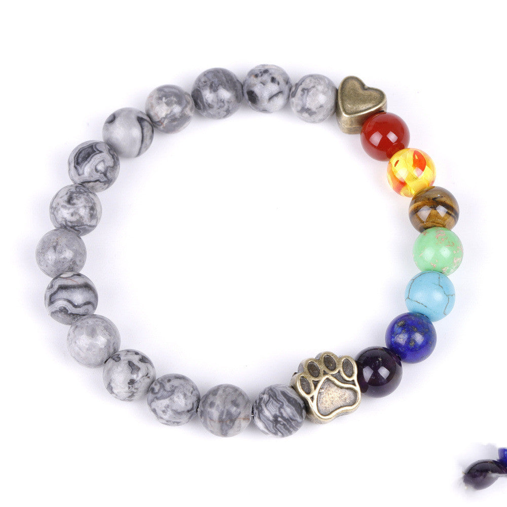 Unisex Stone Beaded Bracelet Love Heart Dog Claw Charm Bohemian Animal Jewelry Round Beads Matte Black Bohemia