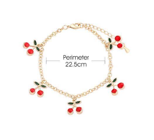 Cherry Charm Bracelet Fashionable Gold Plated Alloy Bracelet Trendy Fruit Jewelry Sweet Elegant Design Perfect