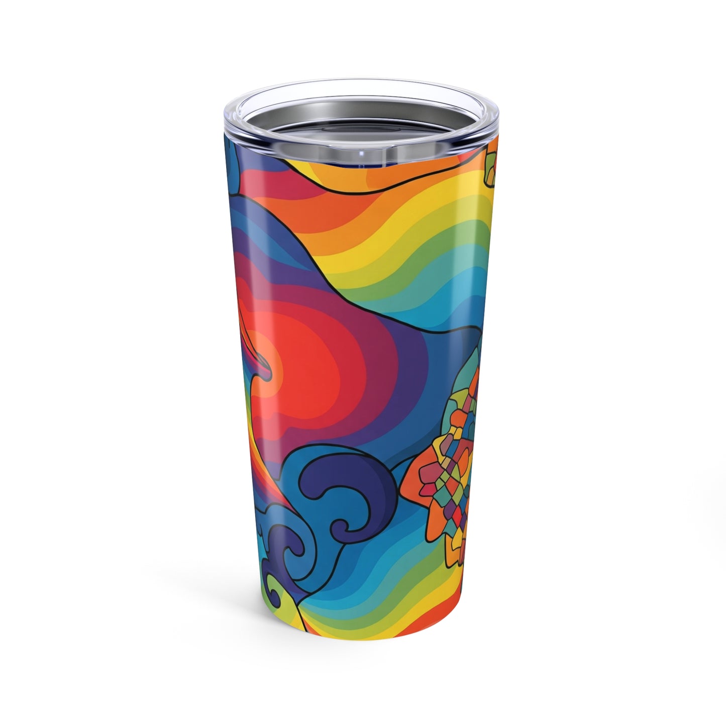 20 Ounce Stainless Steel Tumbler With Printed Artwork Double Wall Vacuum Insulation Spill Resistant Travel Mug