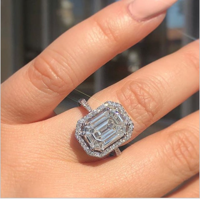 Women Square Ring Diamond Zircon Gold Plated Inlaid Gemstone Hand Jewelry Fashion Ring Elegant Accessory Trend