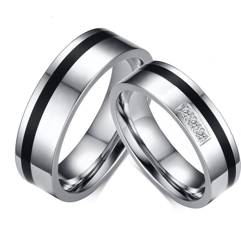 Couple Rings Titanium Steel Geometric With Three Zircon Stones Promise Bands Anniversary Jewelry Wedding Rings