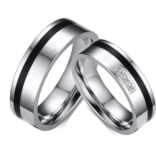 Couple Rings Titanium Steel Geometric With Three Zircon Stones Promise Bands Anniversary Jewelry Wedding Rings