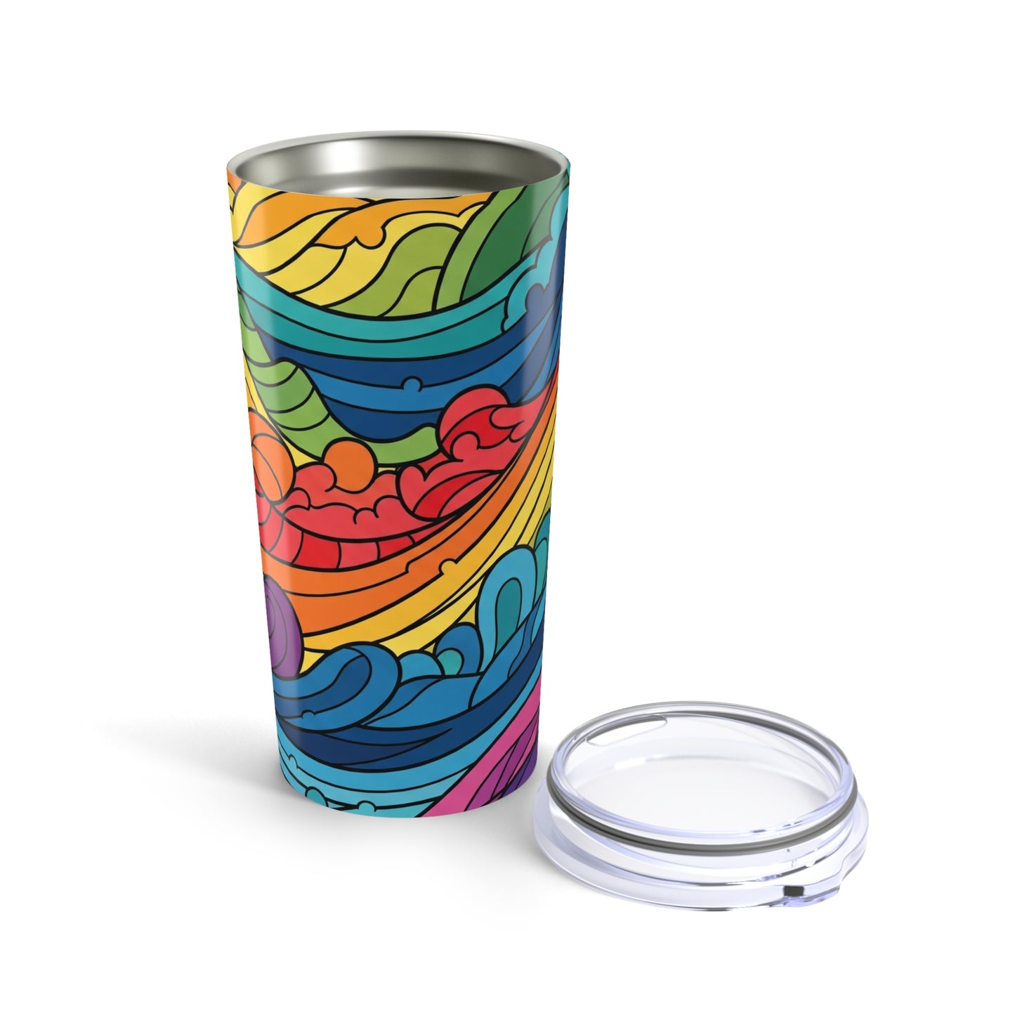 20 Oz Stainless Steel Tumbler Double Wall Vacuum Insulation Spill Resistant Printed Design For Hot And Cold Drinks