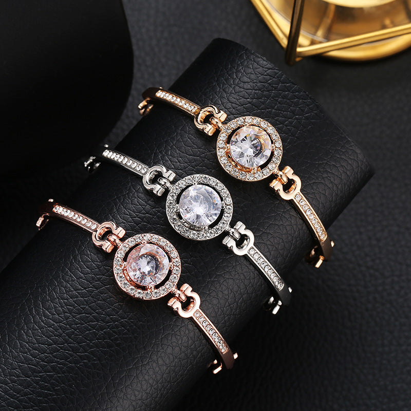 Womens Rhinestone Alloy Bracelet Diamond Accent Electroplated Finish Fashion Bangle For Her Sparkling Crystals