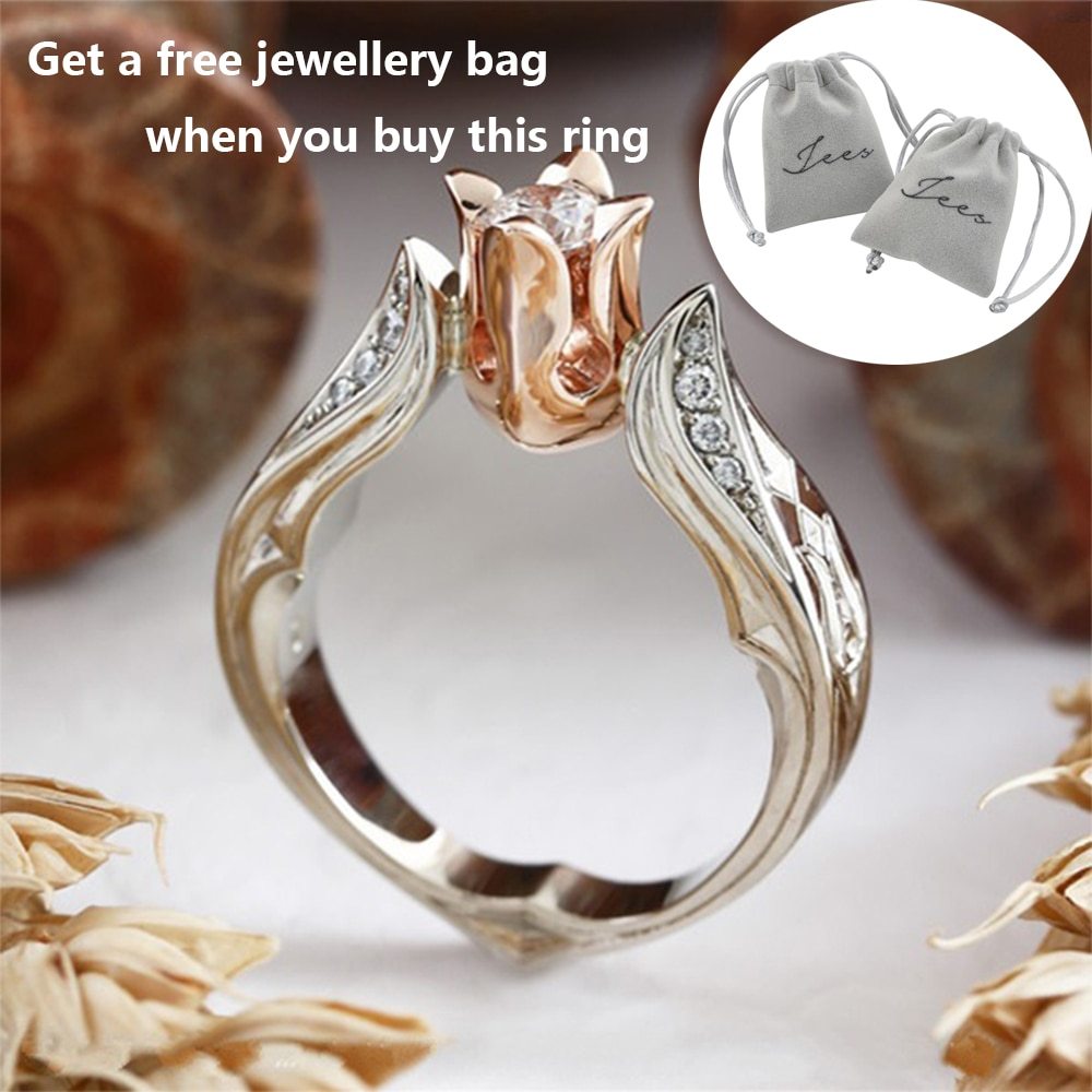 Womens Copper Ring Rose Flower Design Electroplated Finish Ring for Weddings and Special Occasions Europe and America