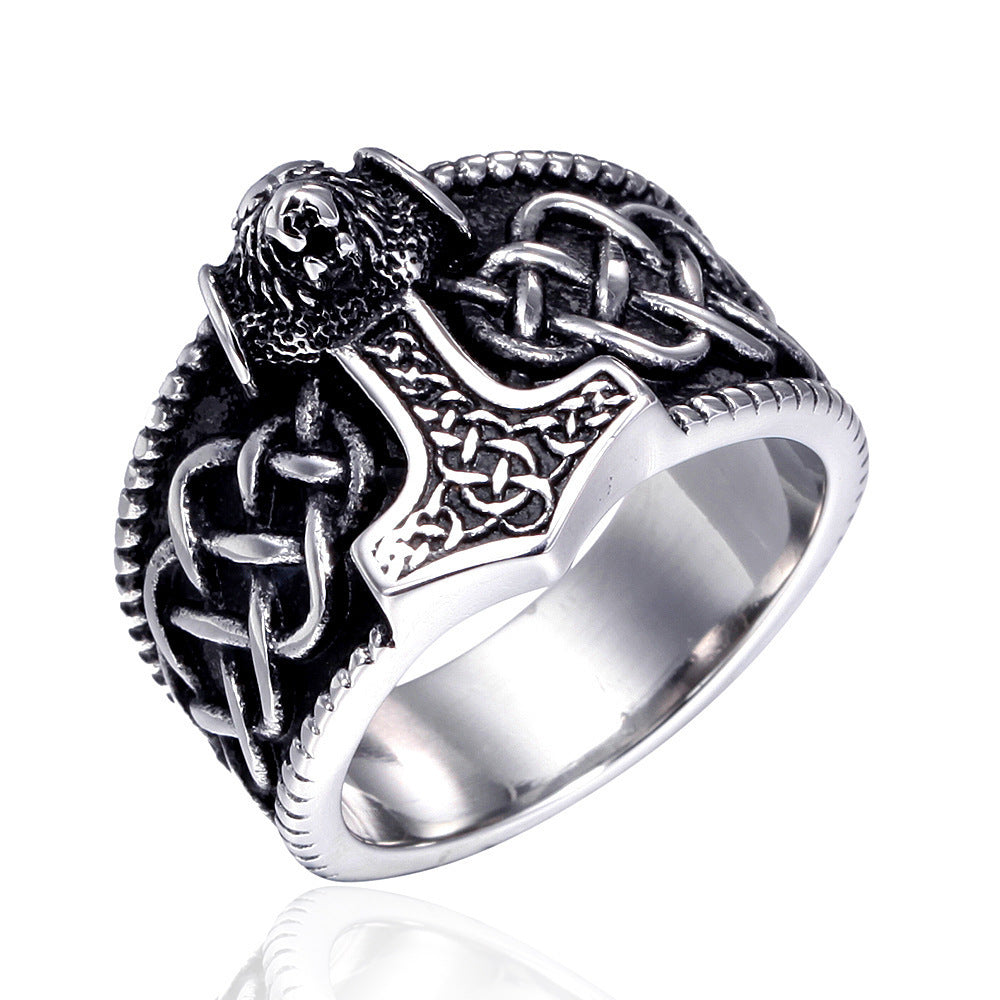 Stainless Steel Thors Hammer Ring Handmade Geometric Norse Viking Jewelry For Men And Women Nordic Style Rings