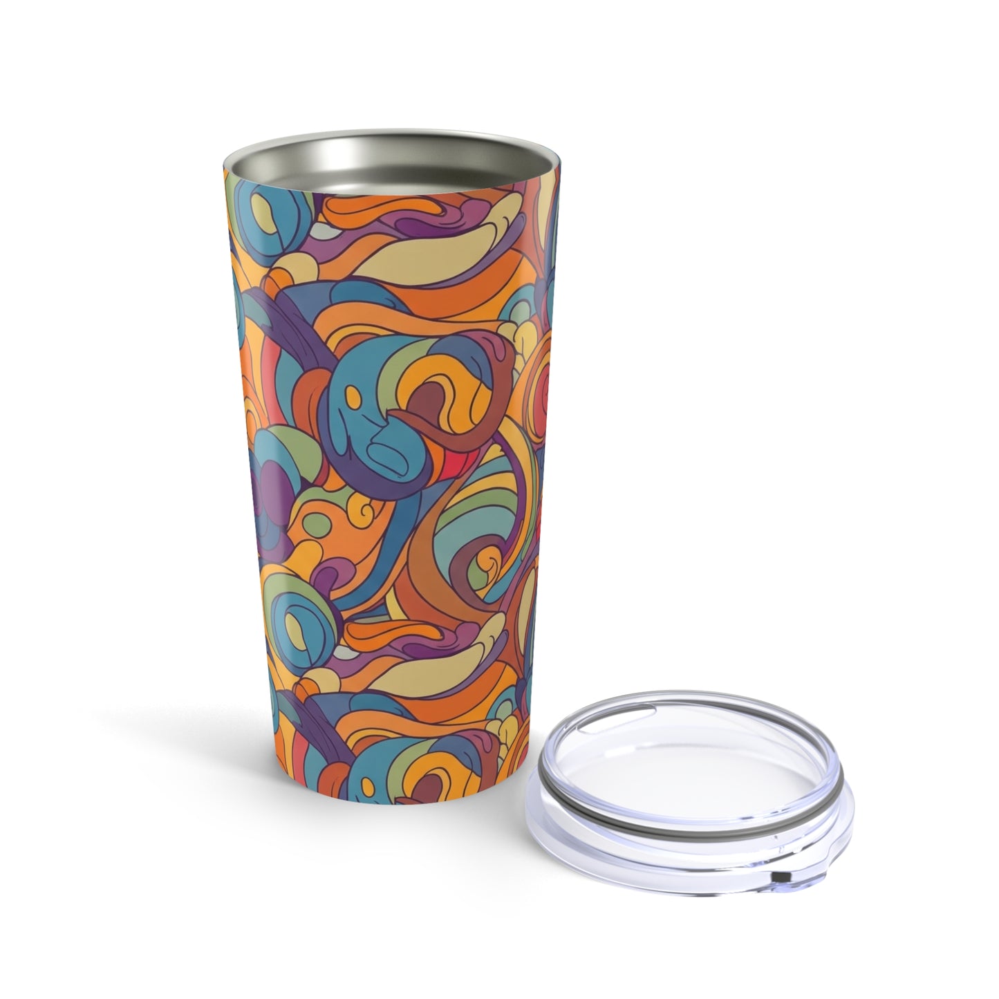 20 Ounce Stainless Steel Tumbler With Printed Pattern Double Wall Insulation Spill Resistant Thermal Cup