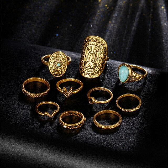 Gemstone Rings Women Trendy Knuckle Rings Men Zinc Alloy Stone Retro Ethnic Pattern Fashion Party Jewelry Daily Wear
