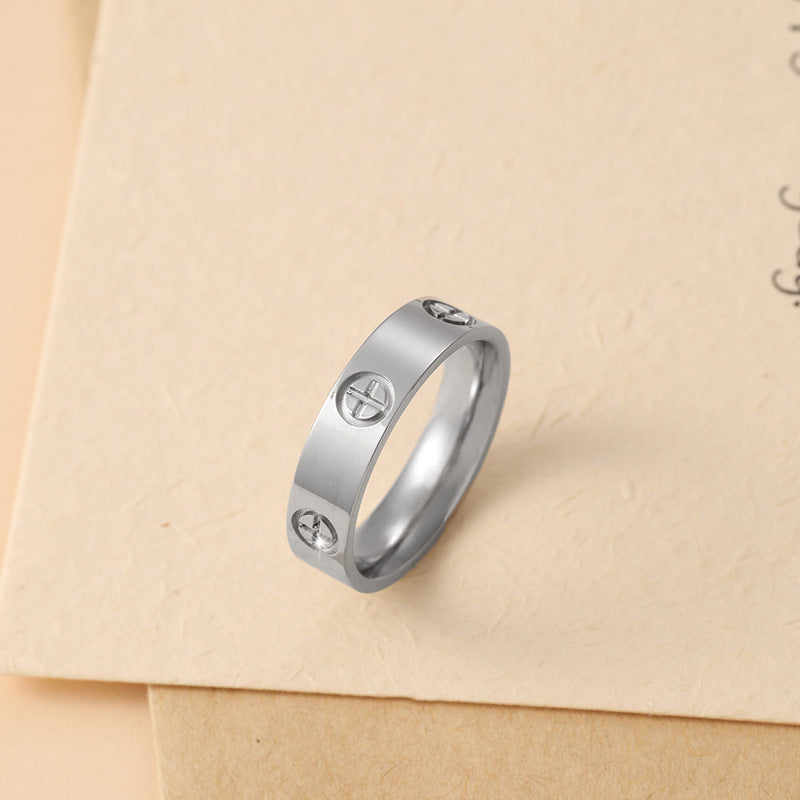 Womens Copper Ring With Cross Print Geometric Irregular Design Electroplated Finish Fashionable Ring For Women